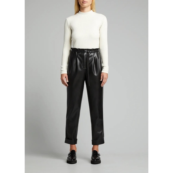 Alice + Olivia Liliana Black Vegan Leather Cropped Ankle Paper Bag Pant - Picture 8 of 16